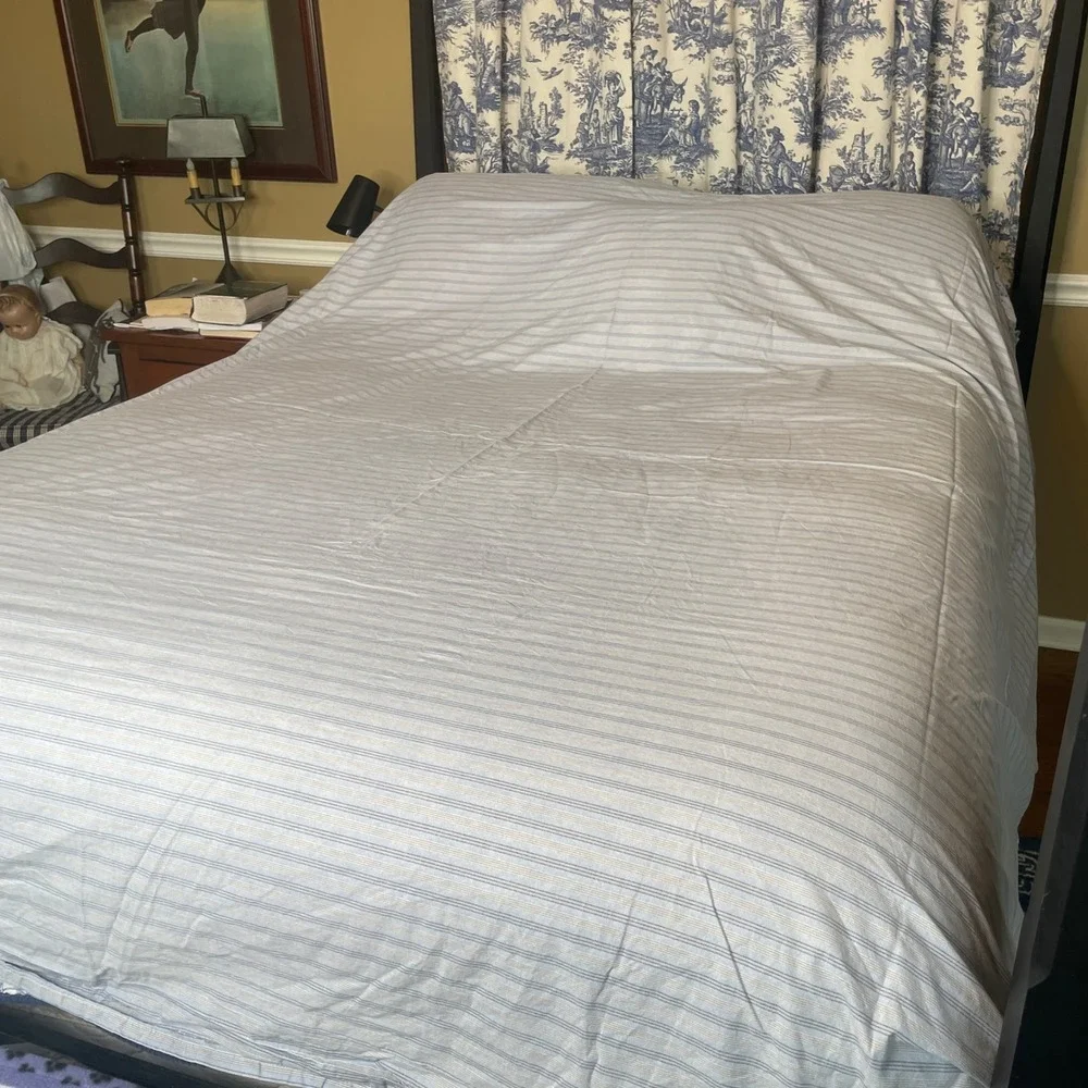 Vtg Lauren Ralph Lauren BlueGray Ticking Stripe 100%‎ Cotton Full Sheet Set READ